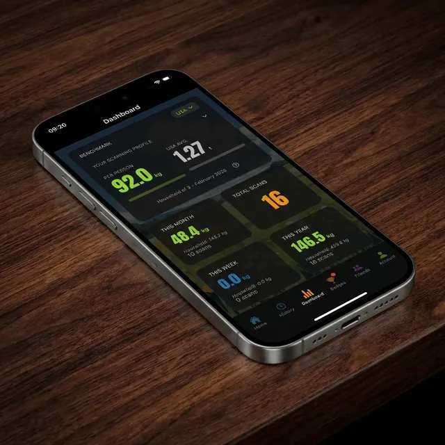 Dashboard with CO₂ tracking and progress charts
